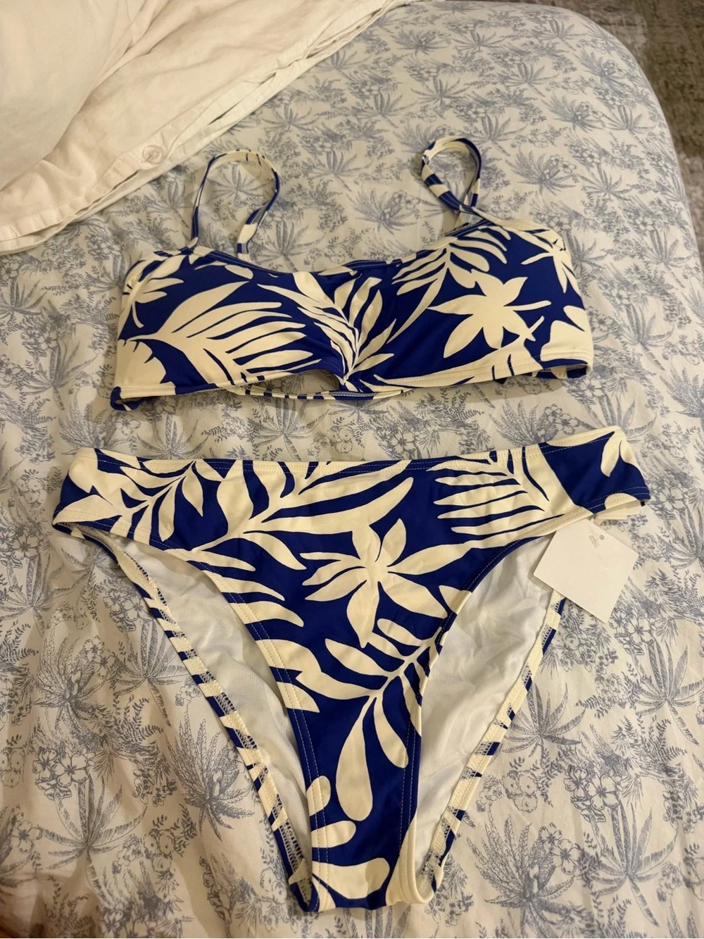 Kate Spade Blue and White Tropical Print Bikini Set NWT